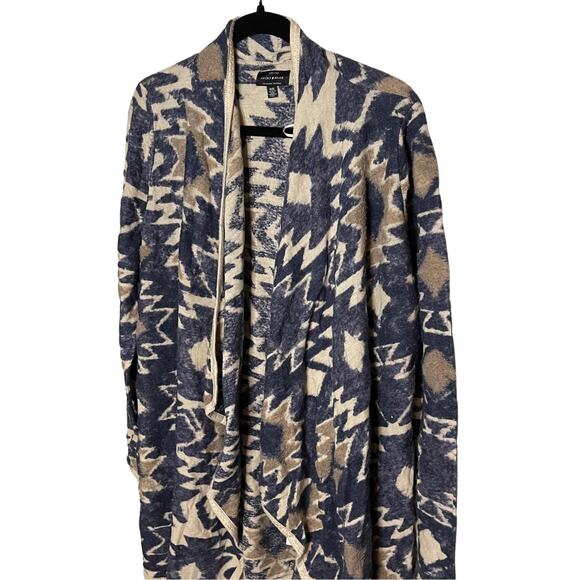 Lucky Brand Womens Aztec Western Open Front Cardigan | Blue Cream | Size Medium - Picture 2 of 5